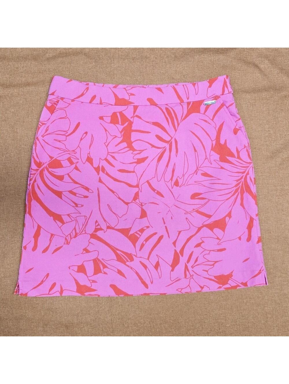 Rafaella Womens Golf Skort M Tropical Leaf Print Pink Red Pull On Stretch Exc